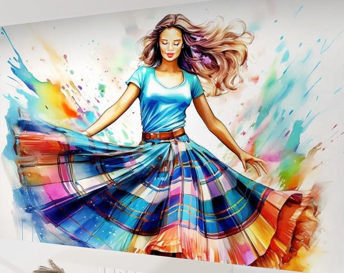 Canvas Wallpaper Mural Scottish Country Dancer (Self Adhesive) - 60"x50" / 152.0 cm x 127.0 cm