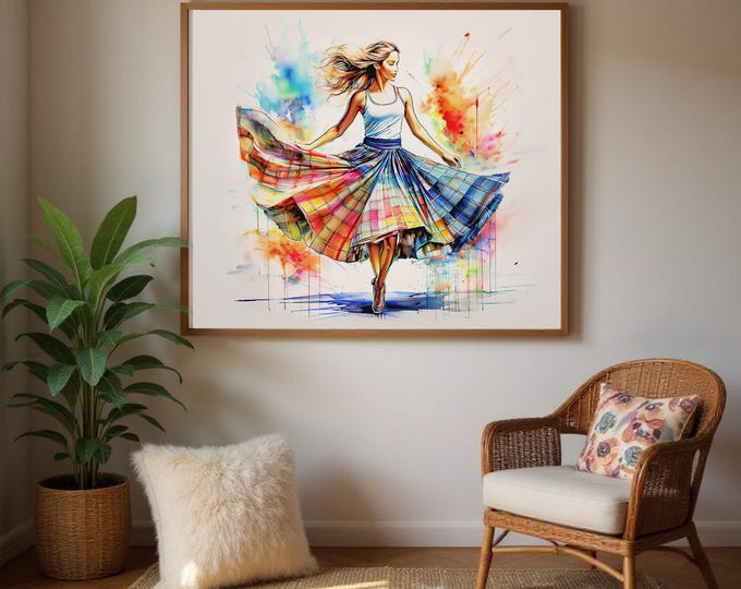 Art Print Scottish Country Dancer, Tartan Decor,  UK Heritage Art, Traditional Home Gift