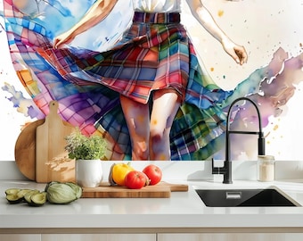 Kitchen & Bathroom Wallpaper Plaid / Tartan Skirt  - waterproof - 60"x50" / 152,4 cm x 127 cm, Kitchen Splashback and Bathroom Splashback