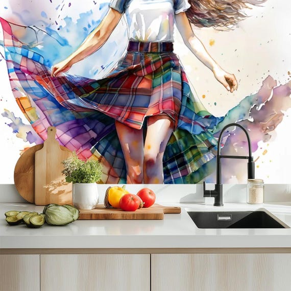 Plaid Tartan Waterproof Wallpaper: Kitchen & Bathroom Splashback (60"x50")