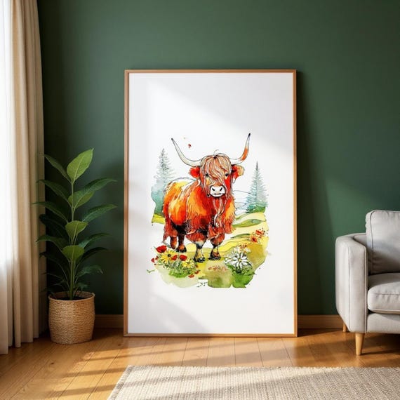 Framed Highland Cow Print: British Farmhouse Wall Art