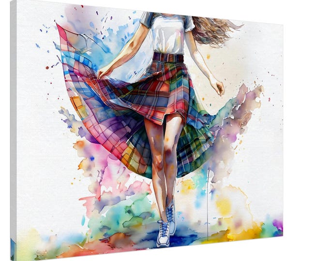 Canvas Watercolor Tartan Skirt -  Scottish Art
