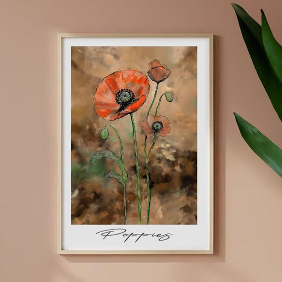 Hand-drawn Poppies Art Print: Botanical Floral Poster