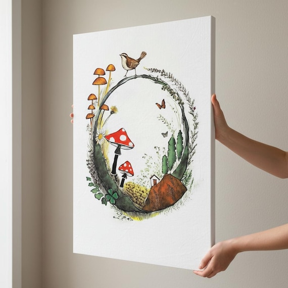 Whimsical Fairy Ring with Mushrooms Canvas Print - UK Heritage Decor - Magical Home Wall Art