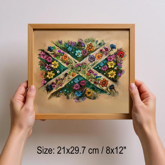 Framed Scottish Flag Art Print: Hand Drawn UK Heritage