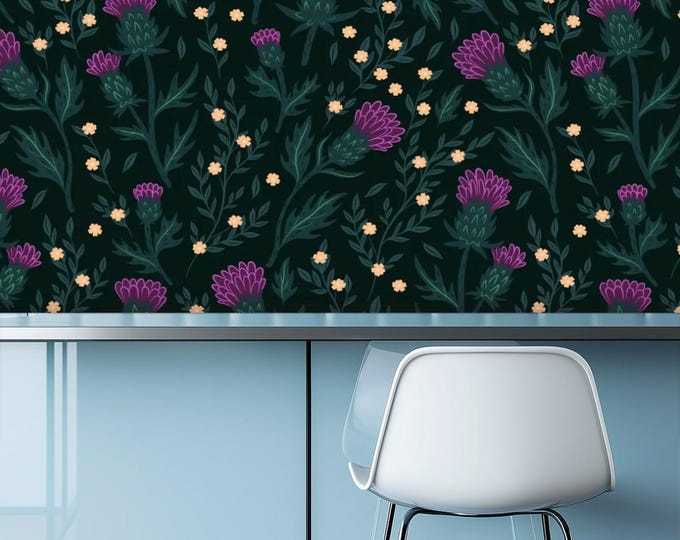 Kitchen & Bathroom Wallpaper "Thistles" - waterproof - 60"x50" / 152,4 cm x 127 cm