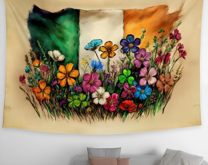 XL Irish Flag Tapestry: Hand Drawn Design, Vibrant Polyester (90x60")