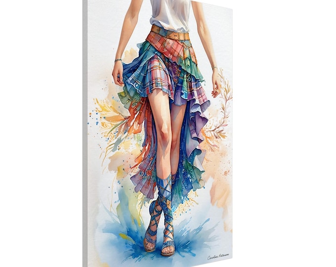 Canvas Scottish Country Dancer In A Tartan Skirt -  Scottish Art