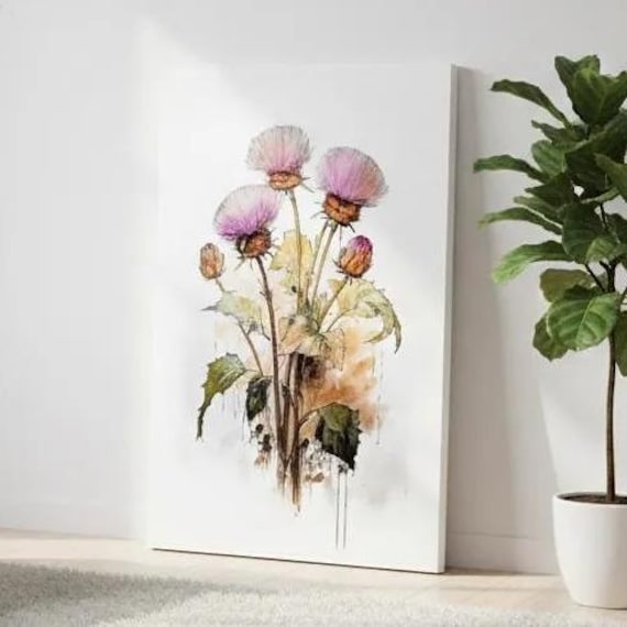 Thistles Canvas Print (Pencil and Watercolor)- UK Heritage Art - British Home Decor