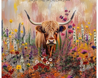 Custom Made Artprint "Cute Hairy Cow" - Pink - Add Any Name or Text - Scottish FarmHouse Style Collection