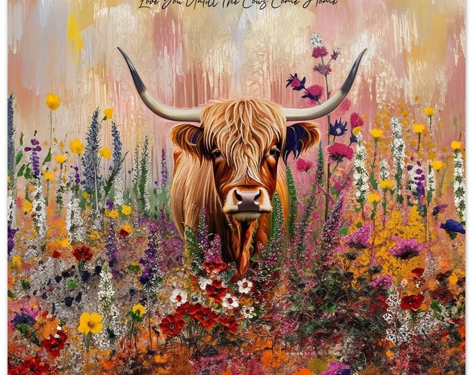 Custom Made Artprint "Cute Hairy Cow" - Pink - Add Any Name or Text - Scottish FarmHouse Style Collection