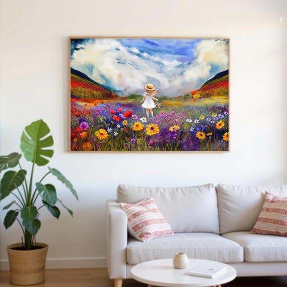 British Wildflower Art Print: UK Landscape Painting, Farmhouse Decor