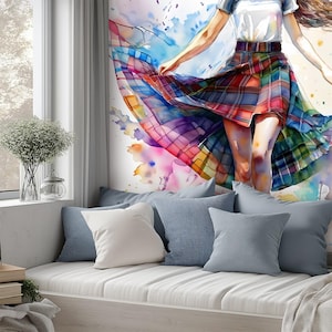 Canvas aquarel behang met geruite rok - zelfklevend