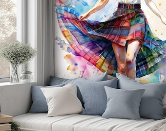 Watercolor Plaid Skirt Canvas Wallpaper Mural - Self Adhesive