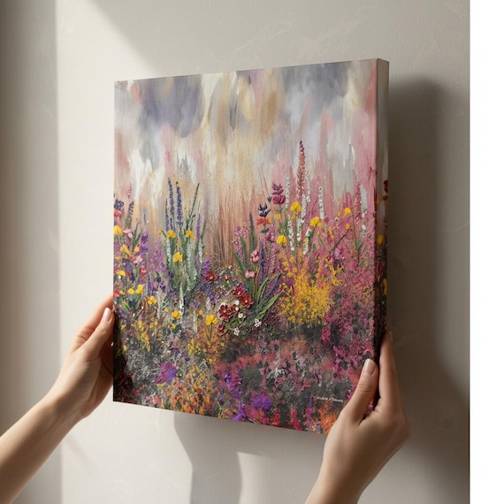 Scottish Wildflower Canvas Print: Pink Floral Oil Painting