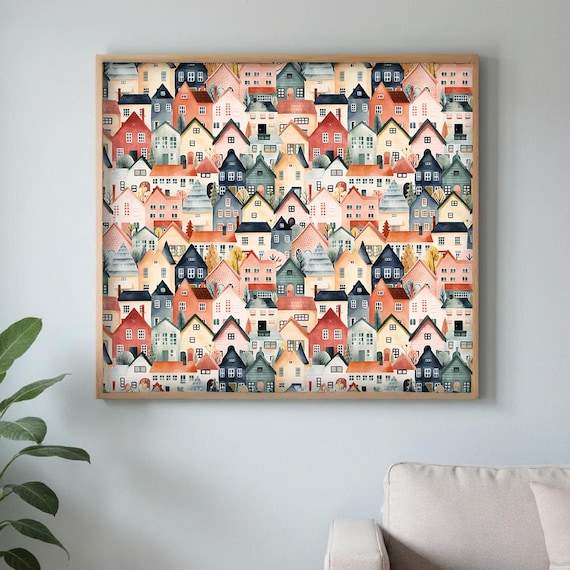 Framed British Homes Art Print: Ready to Hang Pine Wood Frame