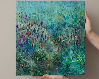 Scottish Wildflower Canvas Print: Turquoise Oil Painting