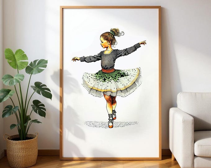 Irish Girl Line Dancing Print: Celtic Folk Art, UK Heritage