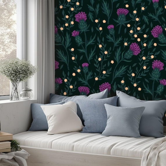 Thistle Wall Mural: Green Floral Peel & Stick Wallpaper