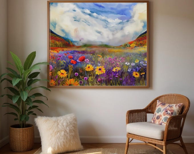 Art Print Colors of the UK, Flower Art Print, British Wildflower Illustration, Landscape Painting, Heritage Wall Decor