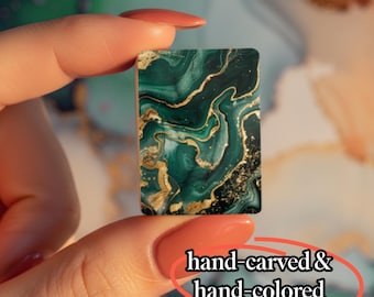 Hand-Carved American Mahjong Tile Set  "Green Liquid Marble"