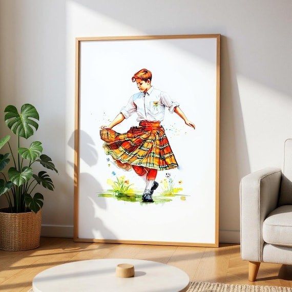 Scottish Boy Dancing Poster: UK Heritage Art Matte Print