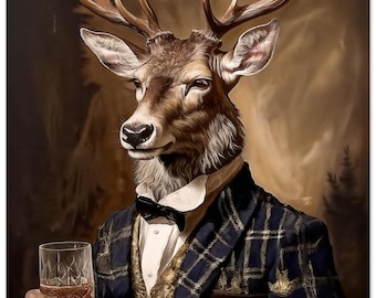 Victorian Stag Drinking Whiskey - Stags head on a Human Body - Victorian Stag Art Print