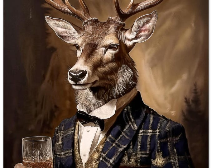Victorian Stag Drinking Whiskey - Stags head on a Human Body - Victorian Stag Art Print