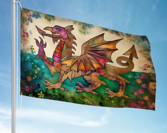 XL Handdrawn Welsh Dragon Flag: Heavy-Duty 3-Layer Polyester (96"x60")