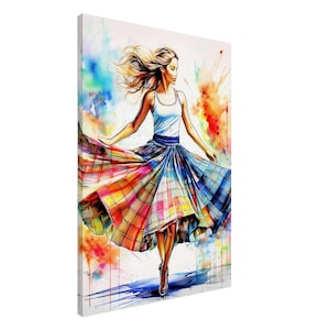Scottish Country Dancer Canvas, Tartan Decor, Watercolor Art, Celtic Wall Hanging, Scottish Home Gift, Artwork, Museum Quality Print