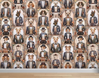 Victorian Dogs Wallpaper - Peel and Stick Wallpaper