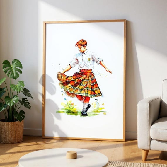 Framed Scottish Boy Art Print - Country Dancing Scene