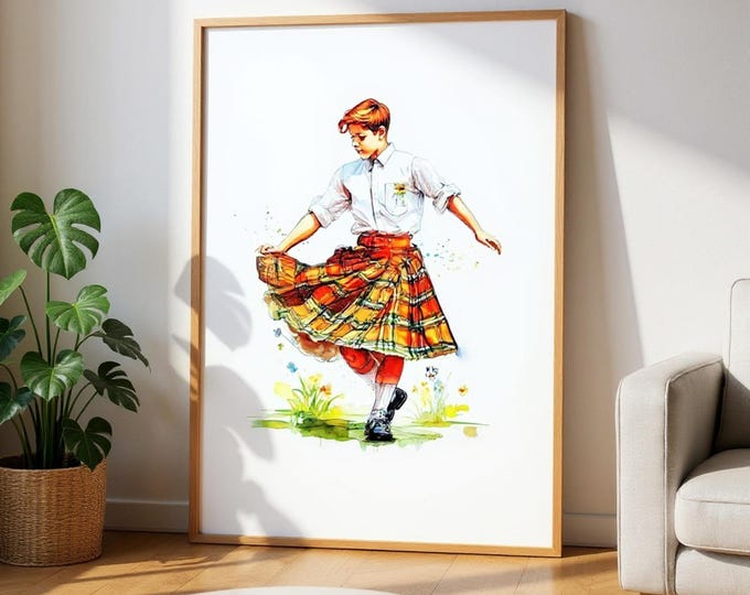 Framed Scottish Boy Art Print - Country Dancing Scene