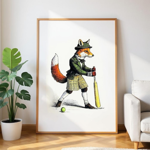 Red Fox Cricket Poster: Classic Matte UK Heritage Art