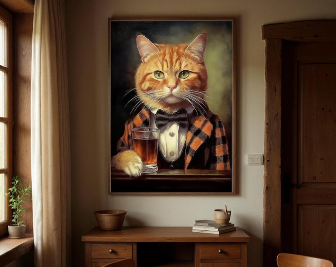 Art Print Victorian Cat, Whiskey Cat Poster, Ginger Cat Print, Animal Portrait - UK Heritage Art, British Art