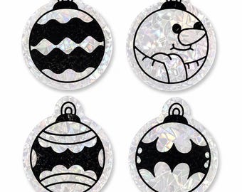 Pegatinas de vinilo prismáticas con diseño de bolas navideñas plateadas con purpurina para ventanas