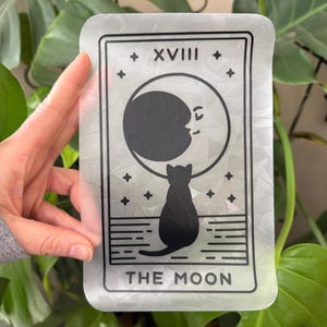 The Moon Tarot Card Suncatcher Sticker: Black Cat Prism Window Cling