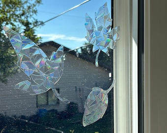 Pegatinas de hojas otoñales para ventana: vinilos reutilizables para atrapar el sol / Decoración otoñal para ventana con efecto arcoíris