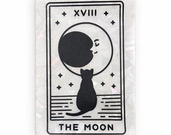 Adhesivo atrapasol con la carta del Tarot de la Luna: Adhesivo para ventana con prisma de gato negro