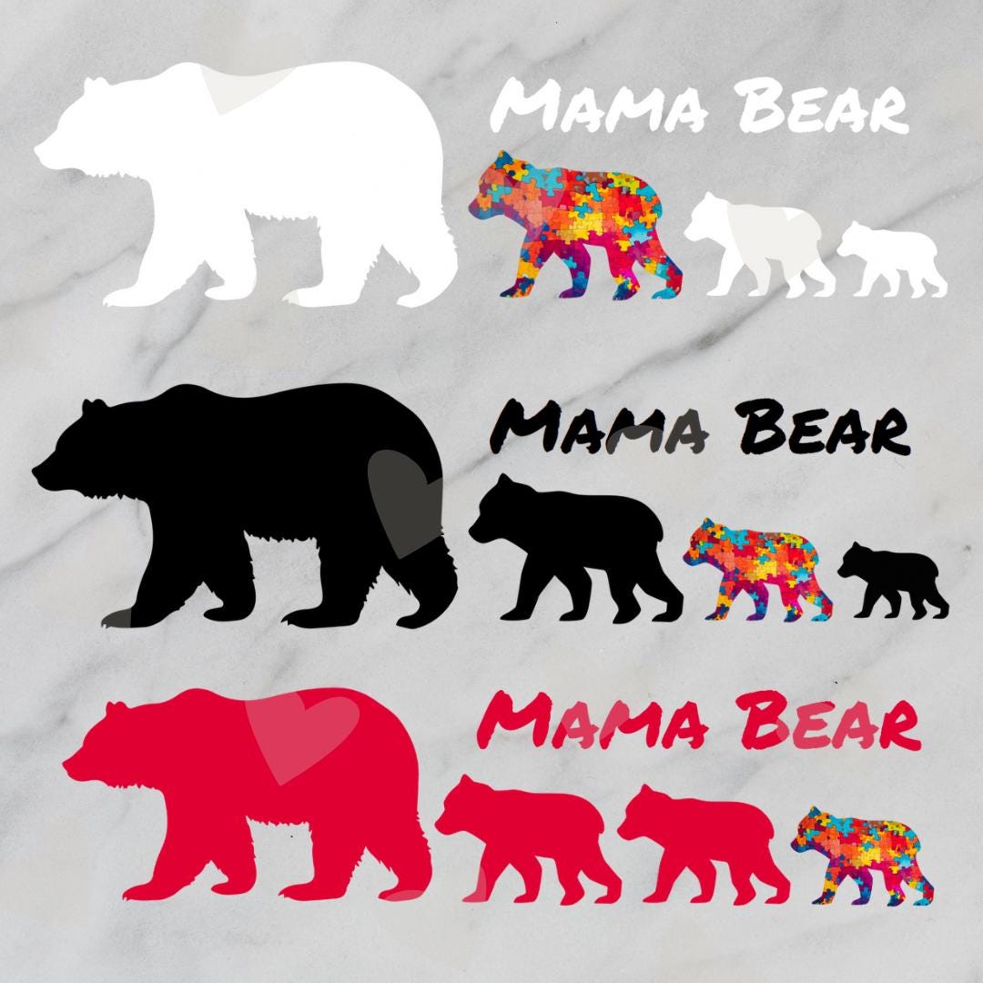 Mama Bear 3 Cubs Autism Digital SVG PNG JPG Autism Mama Bear Digital ...