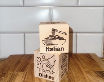 Handmade Chore & Dinner Wood Dice, Family Gift