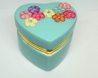 Heart Jewelry Box Trinket Box Keepsake Box Small Jewelry Box Flower Box Home Decor Gift for Her Gift for Kids Original One of a Kind Gift