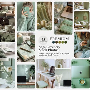 45 Faceless Marketing Stock Images | Master Resell Rights | Faceless Stock Photo Bundle | Social Media Photos | Digital Marketing|Sage Green