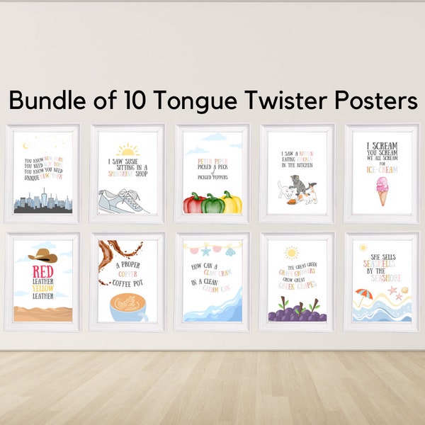 10 tongue twister posters fun decor poster print for office classroom education speech therapy reading wall