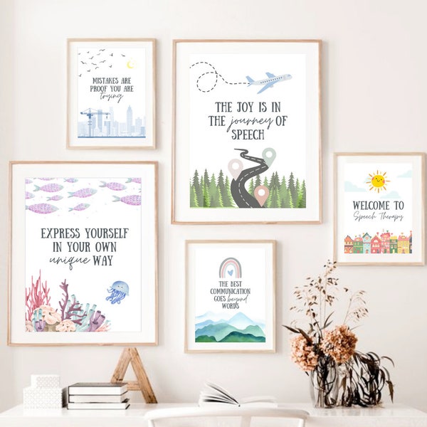 5 Speech pathology therapy posters motivational affirmations positive encouraging wall room decor SLP clinic digital print