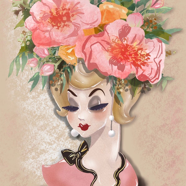 Lady Head Vases Wall Art Digital Download (Set of 3 Illustrations)