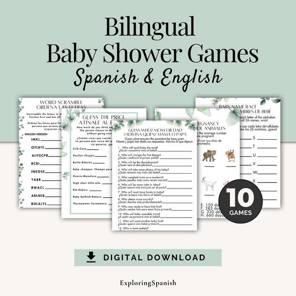 10 Juegos Bilingües Español Inglés Baby Shower / 10 Juegos Bilingües en Español e Inglés para Baby Shower