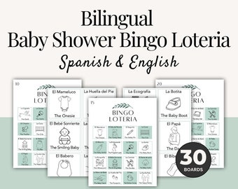 Bilingual Baby Shower Bingo in Spanish & English/ Loteria Bilingüe para Baby Shower en Español e Inglés