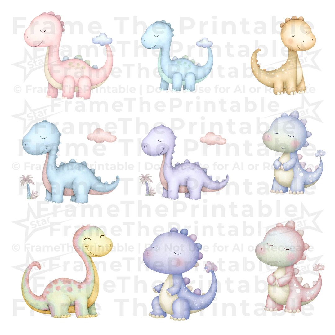 Pastel Baby Dinosaur Clipart PNG Watercolor Dino Nursery Set Cute ...