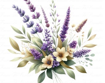 Lavender Bouquet Clipart Set Watercolour Floral Illustrations For Wedding Invitations Cards Crafts Purple Flower Design